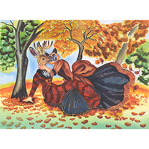 Fantasy Art Painting titled Romp In The Leaves.   Click on the image to see a full frame image and a more extensive description